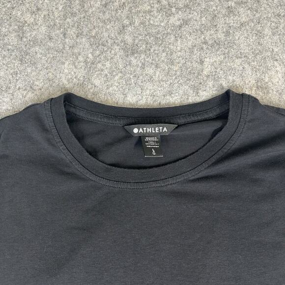 Athleta T-Shirt Women’s Large Black Crew Neck Cotton Tee Flaw - Picture 2 of 6